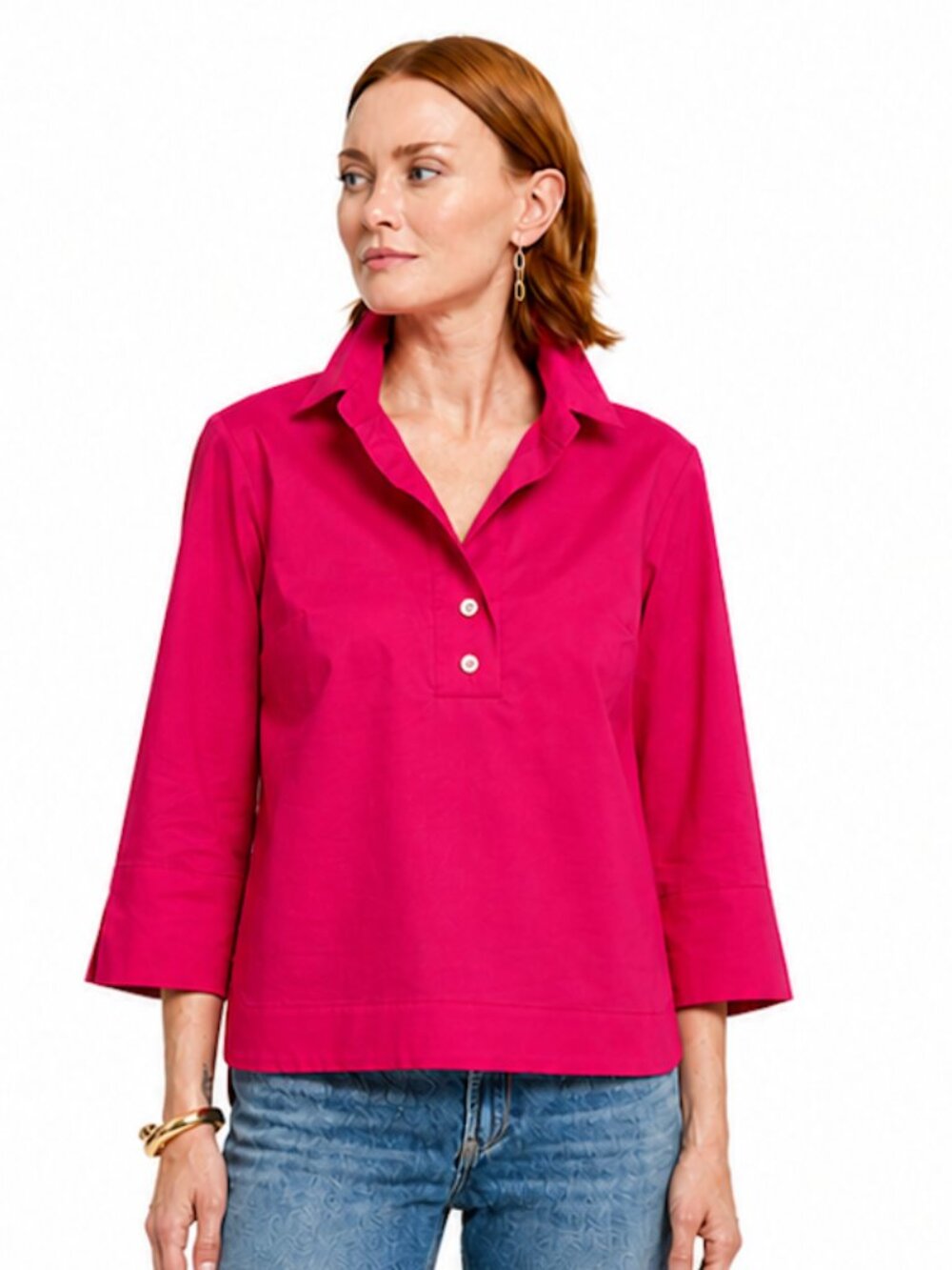 Hinson Wu Aileen 3/4 Sleeve Button Back Medium Bright Pink Top